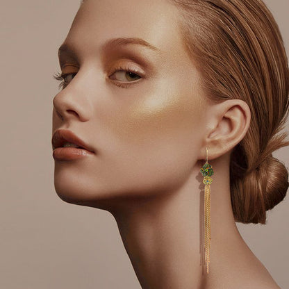Bloom Mini Green Diamond Tassel Earrings in Yellow Gold