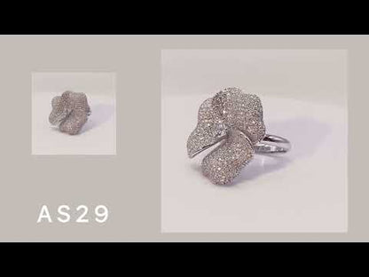 Bloom Large Flower White Diamond Ring