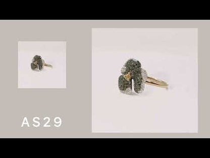 Bloom Small Flower Green Diamonds and Yellow Sapphire Ring in Yellow Gold