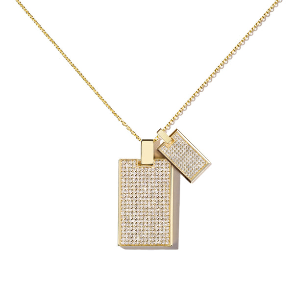 Large & Small Pave Diamond Tag Necklace